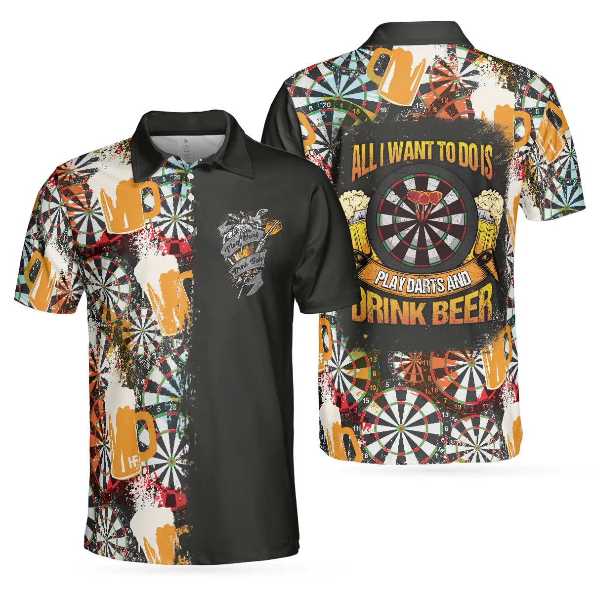 Play Darts And Drink Beer Polo Shirt, Colorful Dart Board Polo Shirt, Dart Shirt For Beer Lovers
