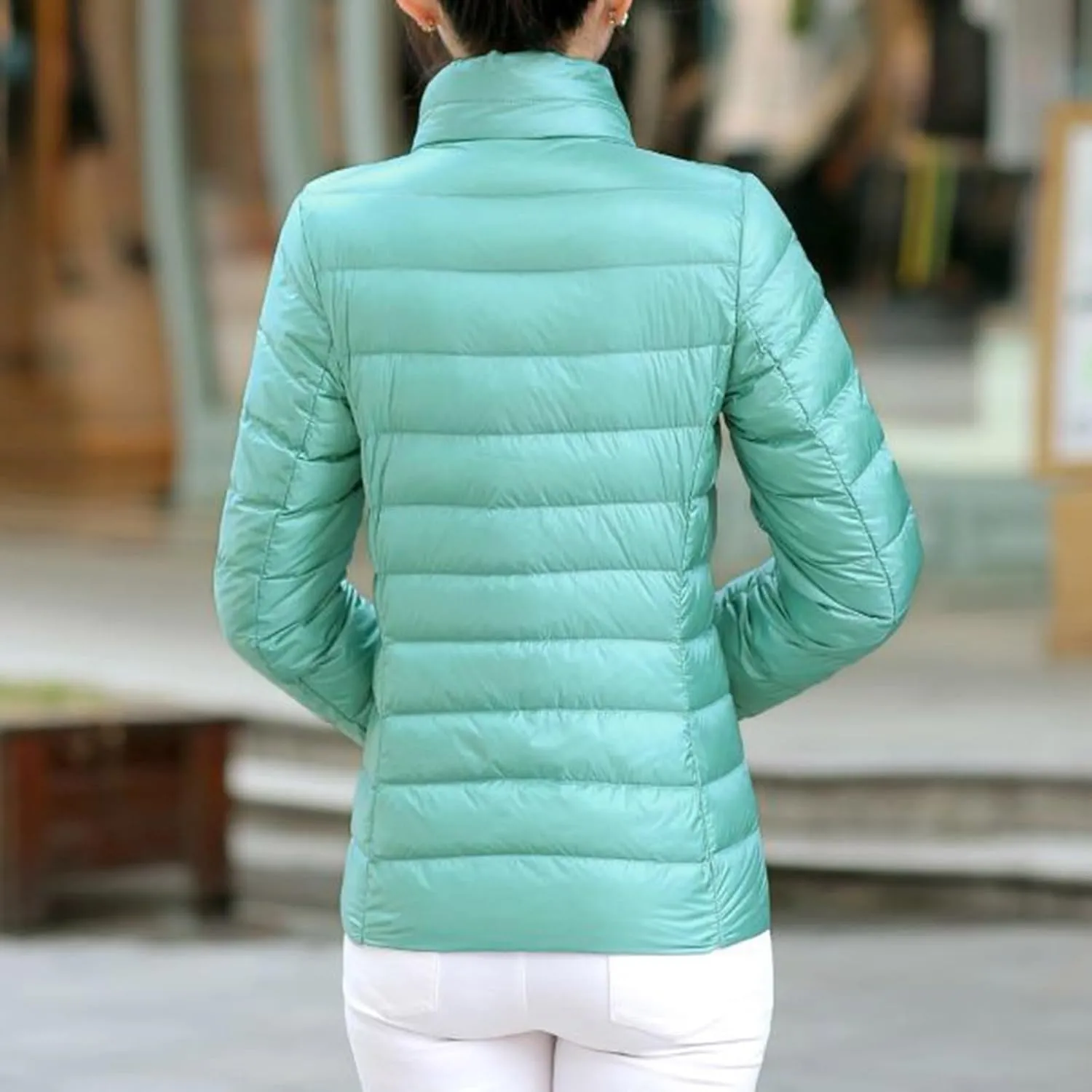 Puffer Jacket For Women Warm 2025 Full-Zip Long Sleeve Stand Collar Down Coat Ultra Light Weight Quilted Jacket Short