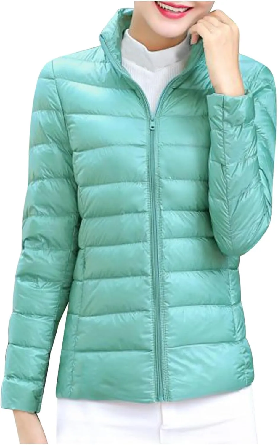 Puffer Jacket For Women Warm 2025 Full-Zip Long Sleeve Stand Collar Down Coat Ultra Light Weight Quilted Jacket Short