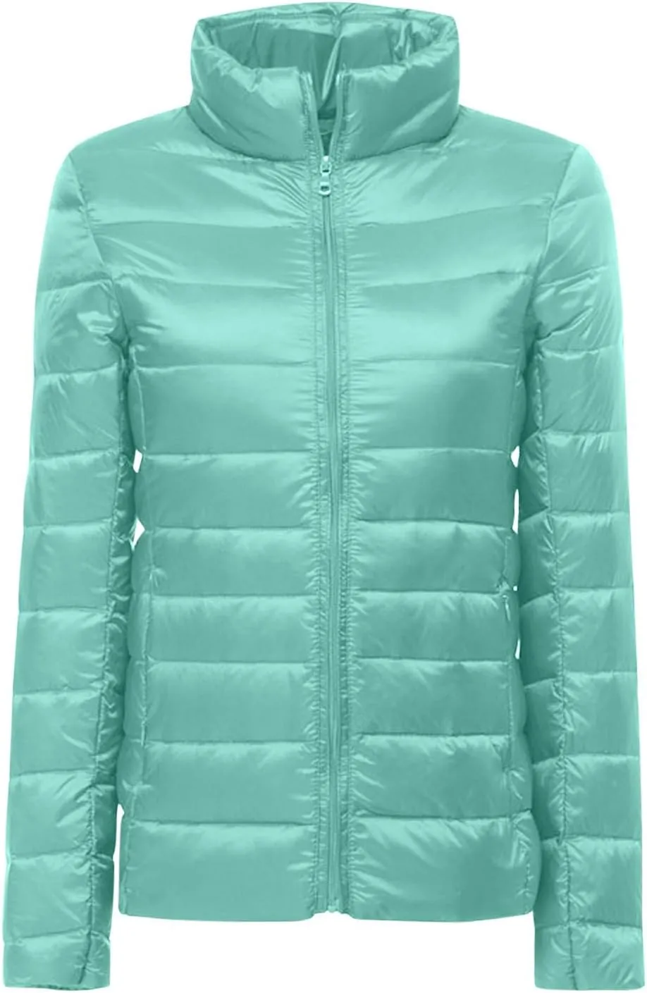 Puffer Jacket For Women Warm 2025 Full-Zip Long Sleeve Stand Collar Down Coat Ultra Light Weight Quilted Jacket Short