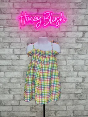 Rainbow Plaid Tie Strap Dress