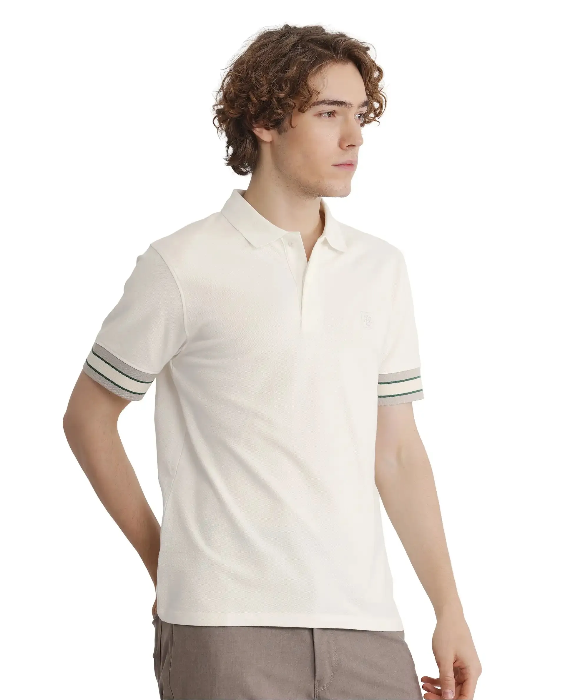 Rare Rabbit Men Tao Off White Short Sleeve Collared Neck Plain Polo