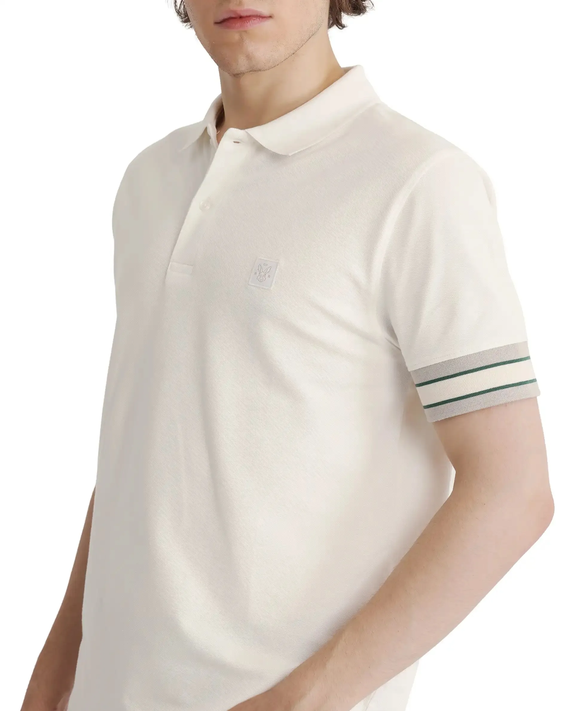 Rare Rabbit Men Tao Off White Short Sleeve Collared Neck Plain Polo