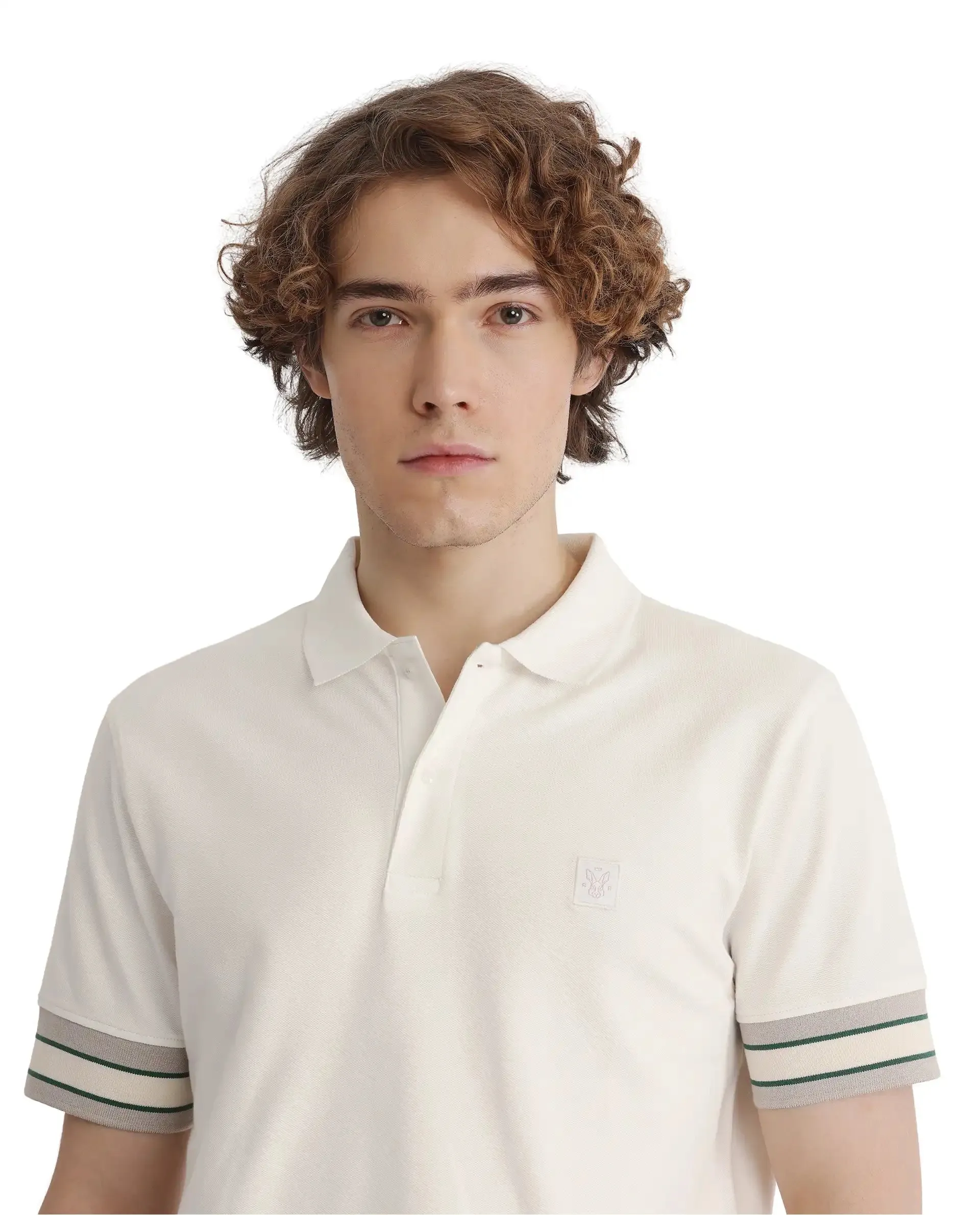 Rare Rabbit Men Tao Off White Short Sleeve Collared Neck Plain Polo