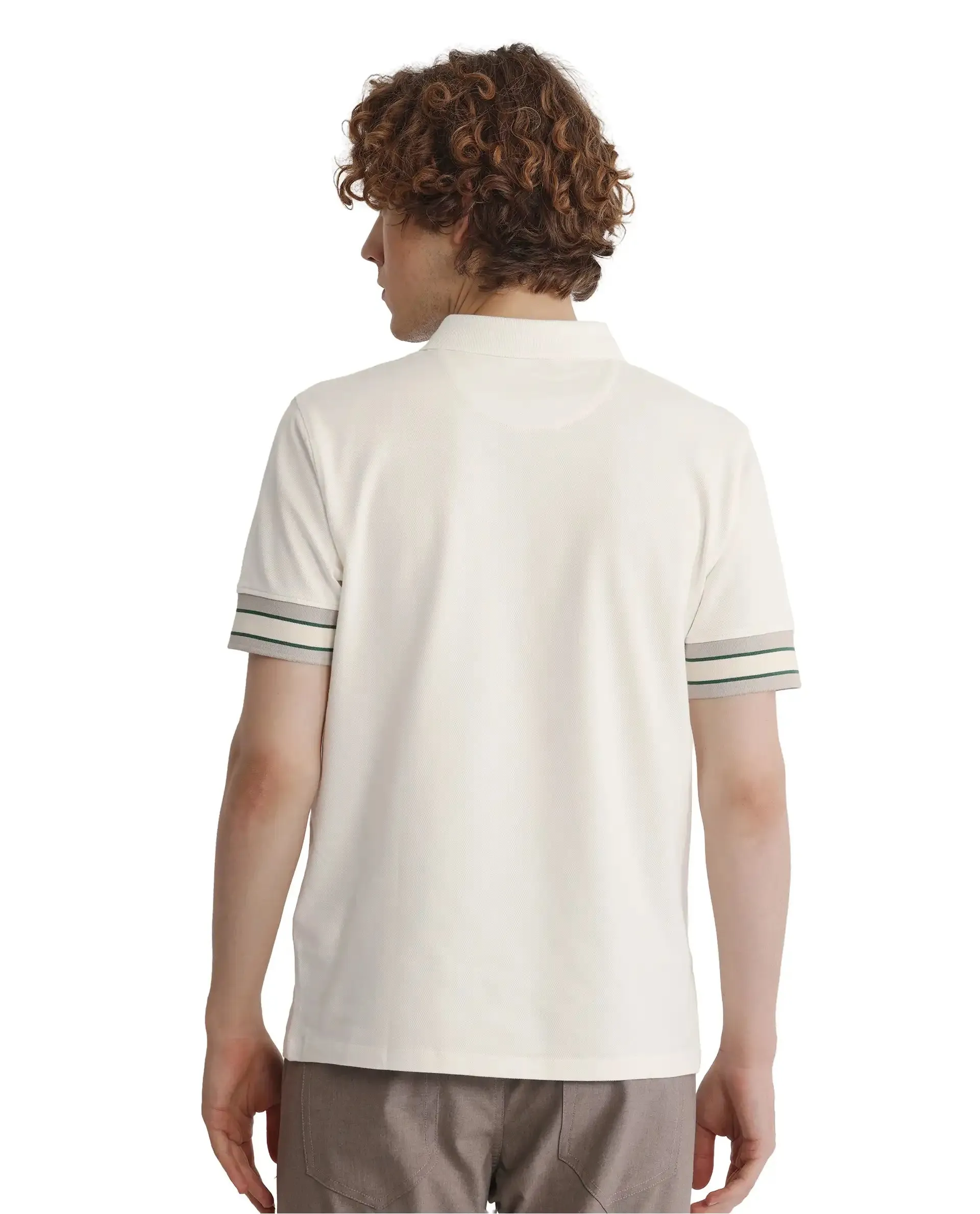 Rare Rabbit Men Tao Off White Short Sleeve Collared Neck Plain Polo