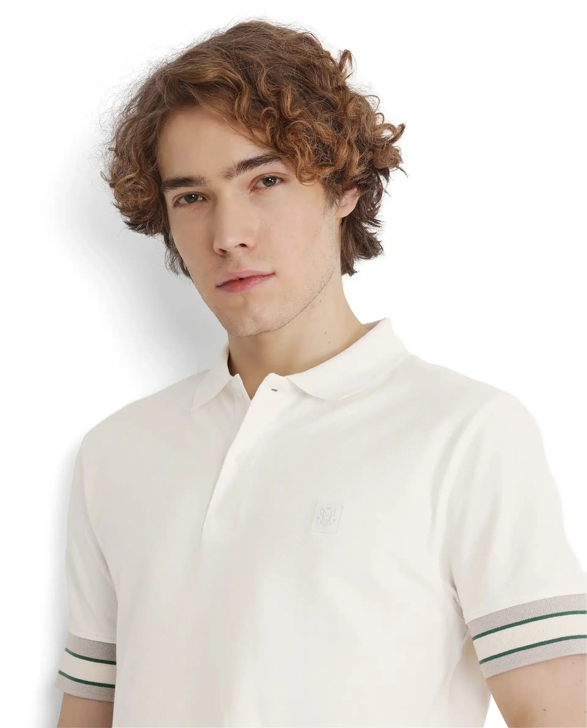 Rare Rabbit Men Tao Off White Short Sleeve Collared Neck Plain Polo