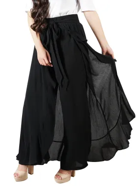Ruffle Ribbon-Tie Palazzo Dressy Pants