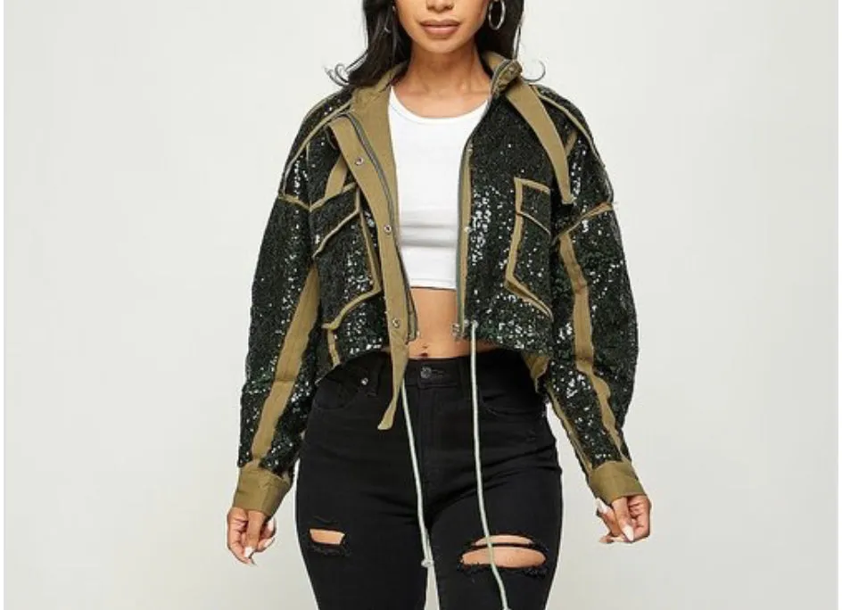 Sequin Olive Jacket