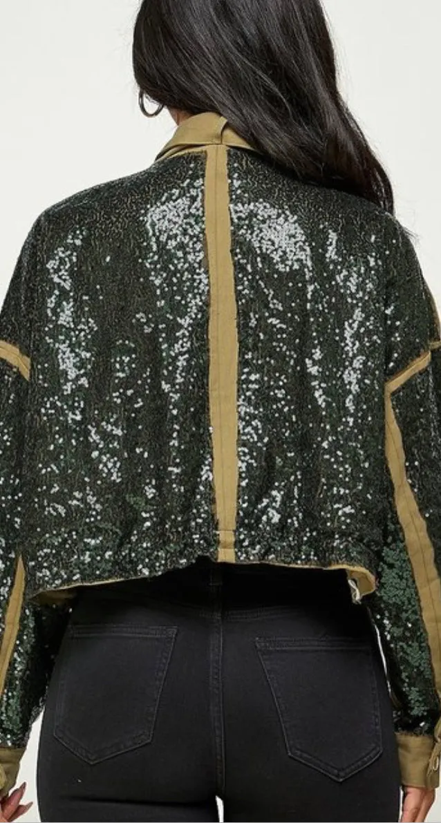 Sequin Olive Jacket
