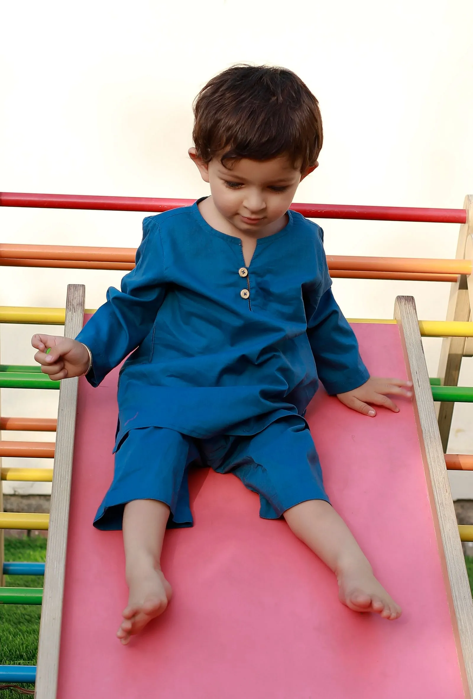 Set Of 2: Swirl Blue Cotton Shirt And Blue Capri