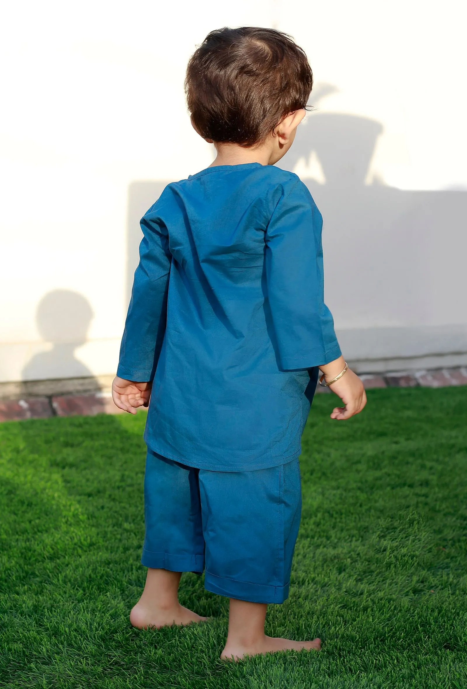 Set Of 2: Swirl Blue Cotton Shirt And Blue Capri