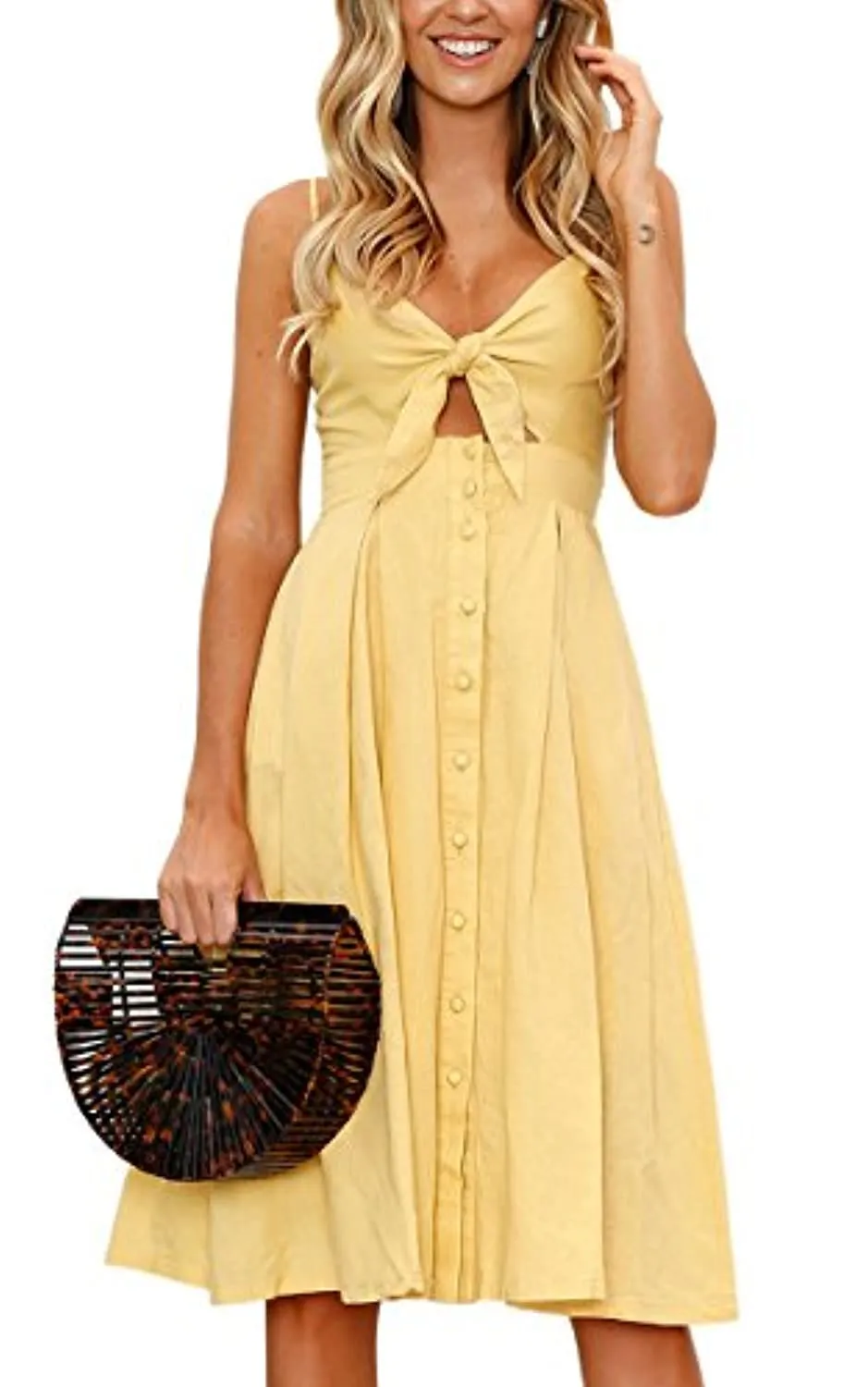 Spaghetti Strap Button Down A-Line Backless Swing Dress