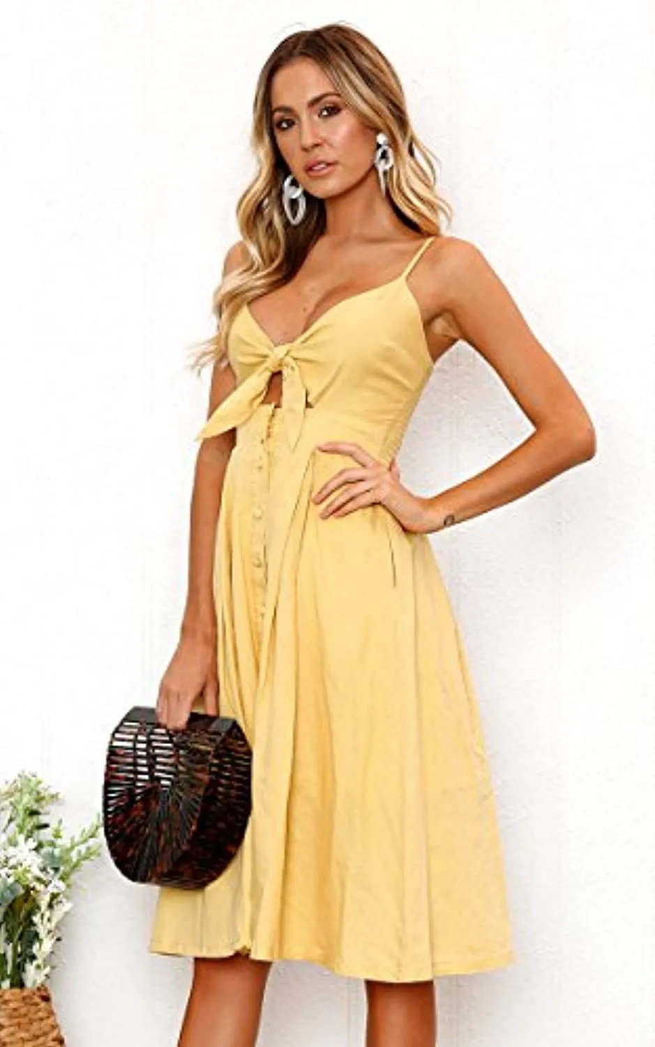 Spaghetti Strap Button Down A-Line Backless Swing Dress