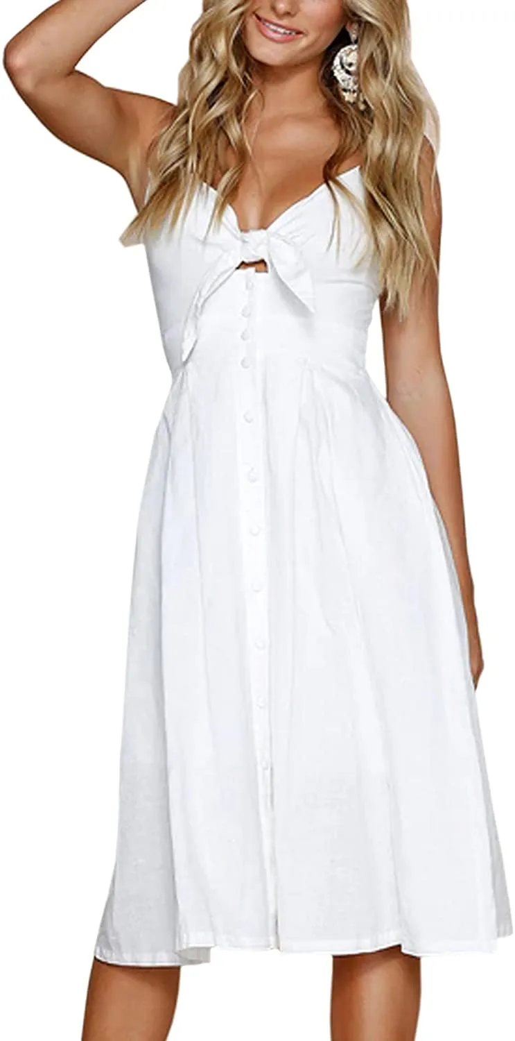 Spaghetti Strap Button Down A-Line Backless Swing Dress