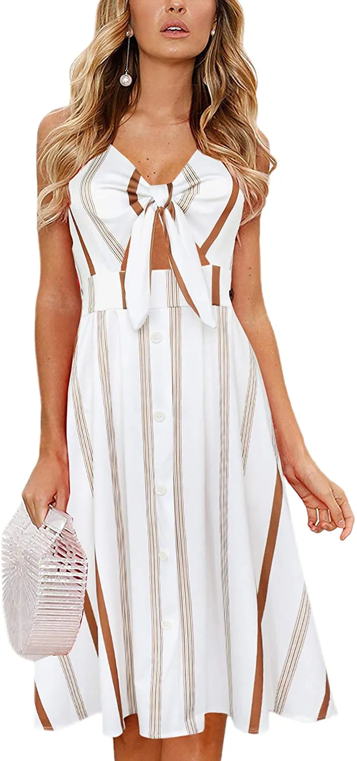 Spaghetti Strap Button Down A-Line Backless Swing Dress