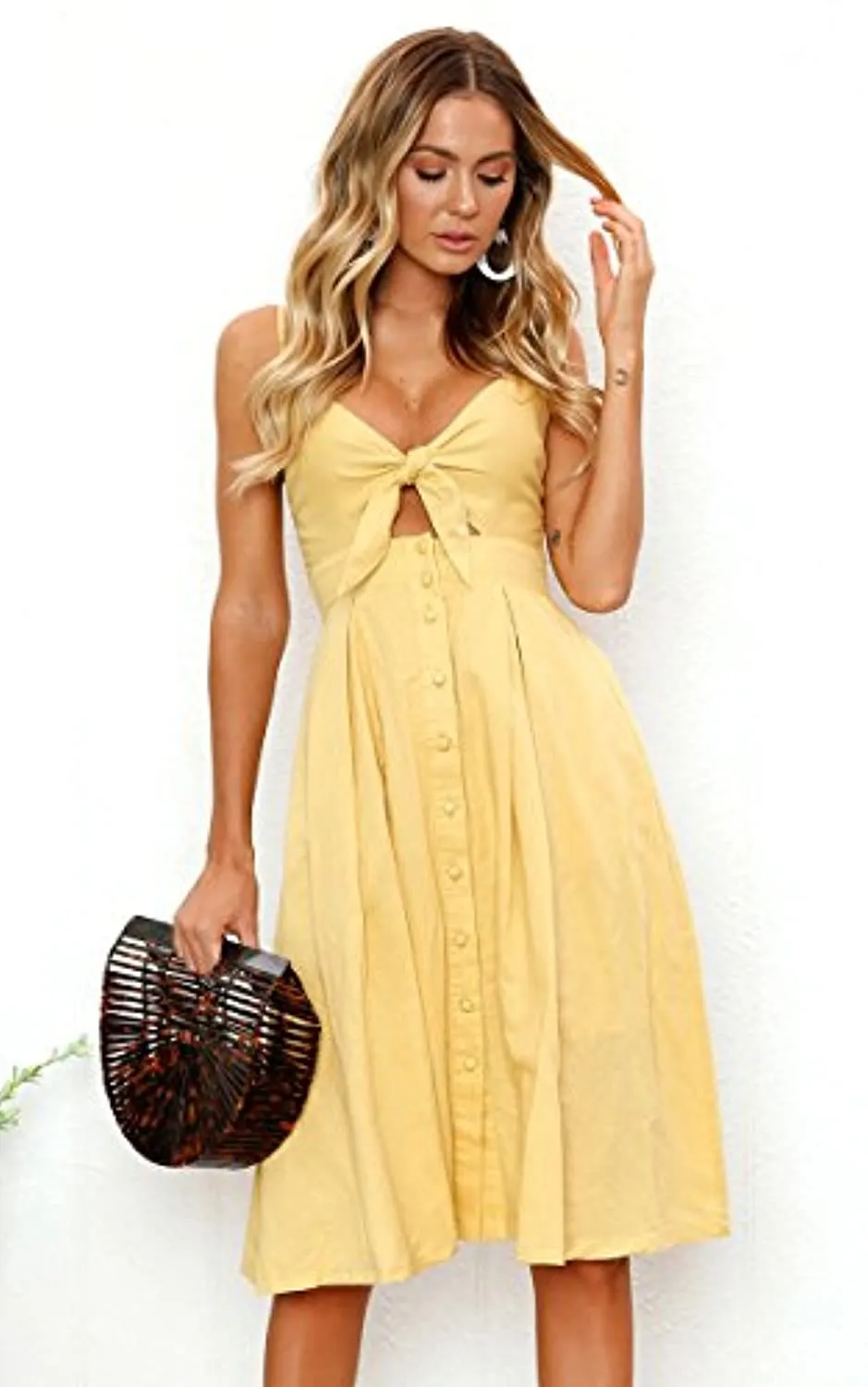 Spaghetti Strap Button Down A-Line Backless Swing Dress
