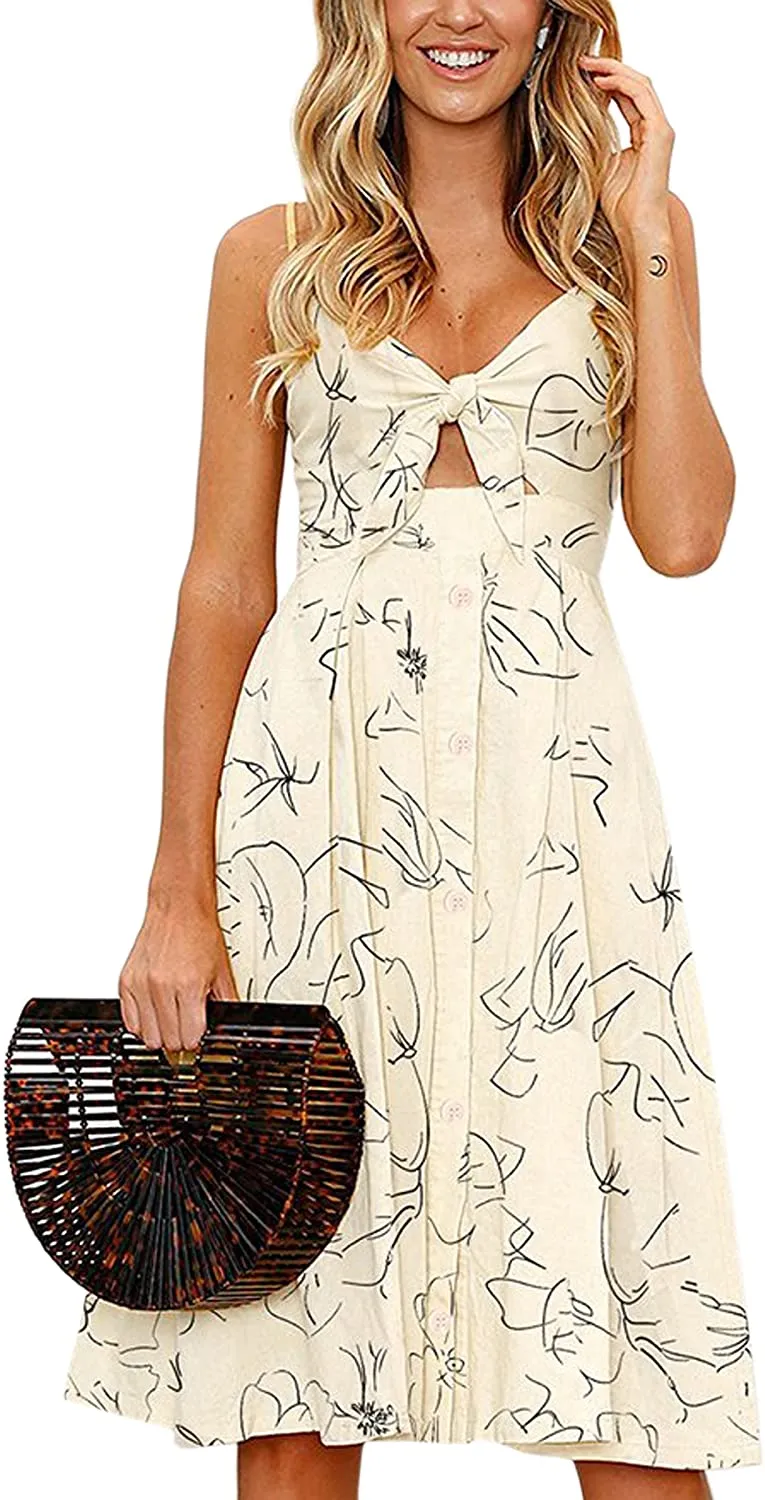 Spaghetti Strap Button Down A-Line Backless Swing Dress