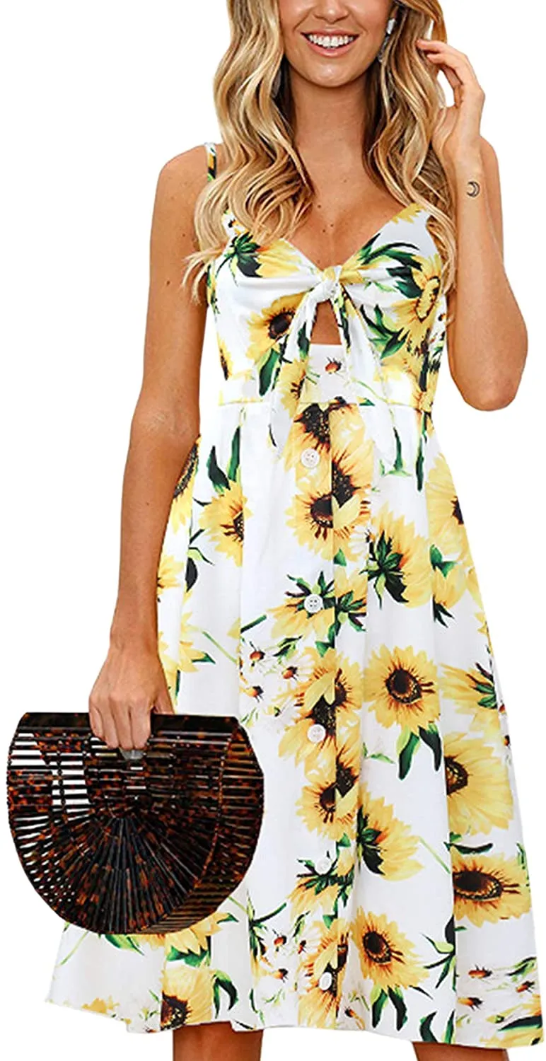Spaghetti Strap Button Down A-Line Backless Swing Dress