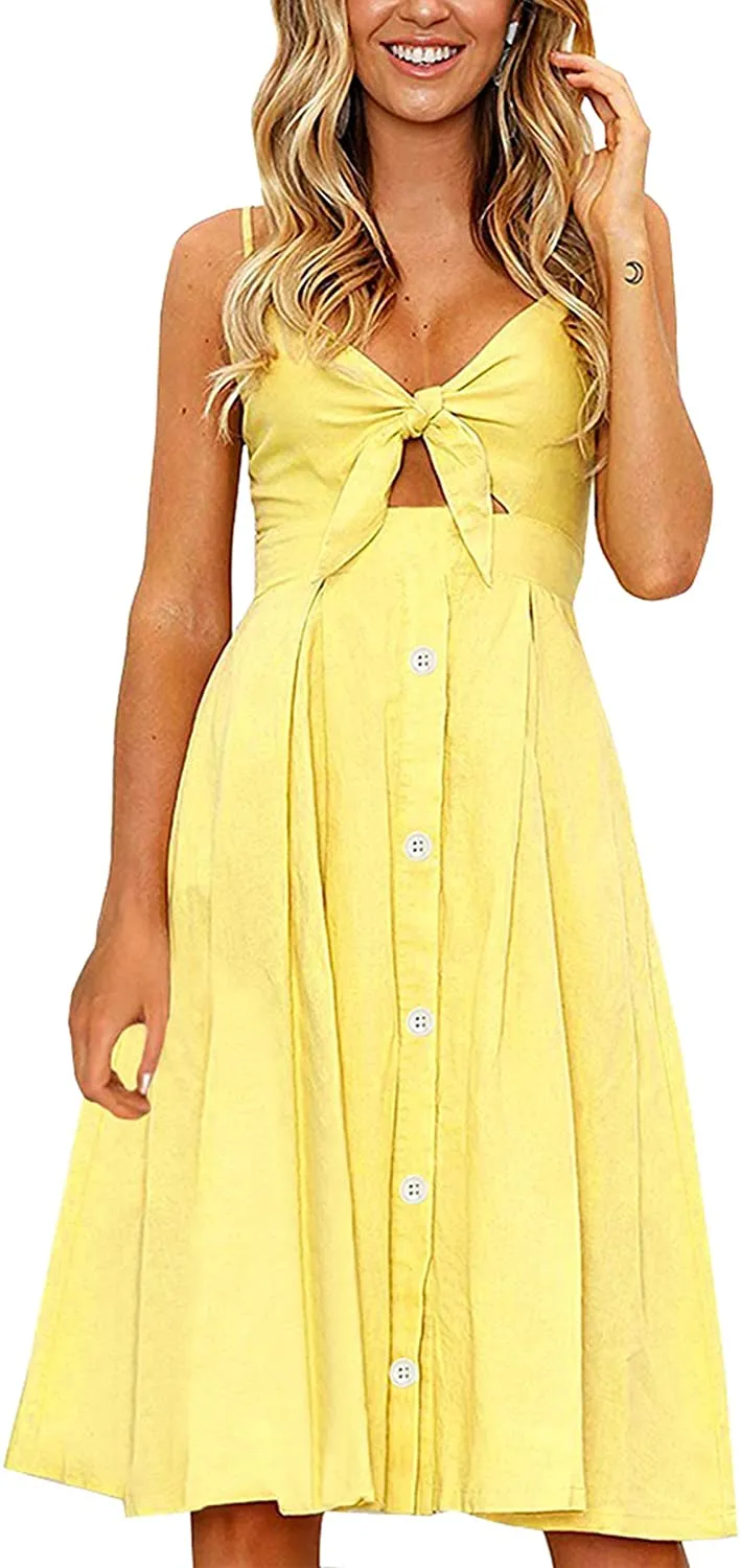 Spaghetti Strap Button Down A-Line Backless Swing Dress