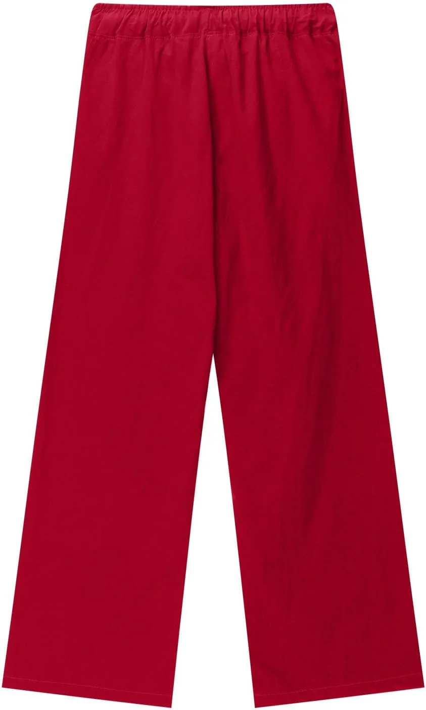 Teen Girls Preppy Cotton Linen Pants Summer Lightweight Loose Fit Elastic Waist Plus Size Solid Lounge Long Trousers