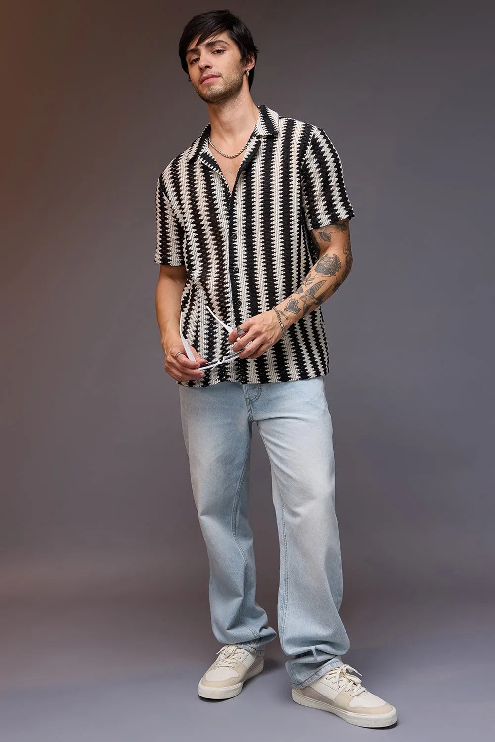 Textured Crochet Breezy Men's Shirt