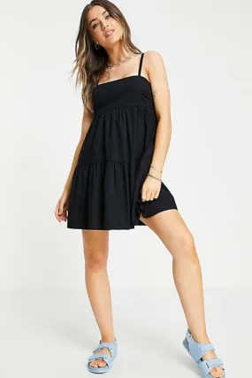 Tiered Mini Sundress In Black