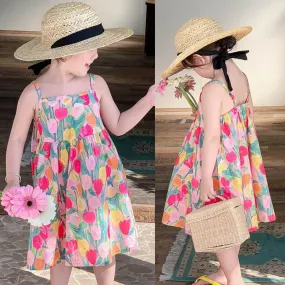 Tulip Field Spaghetti Strap Dress for Toddler & Little Girls