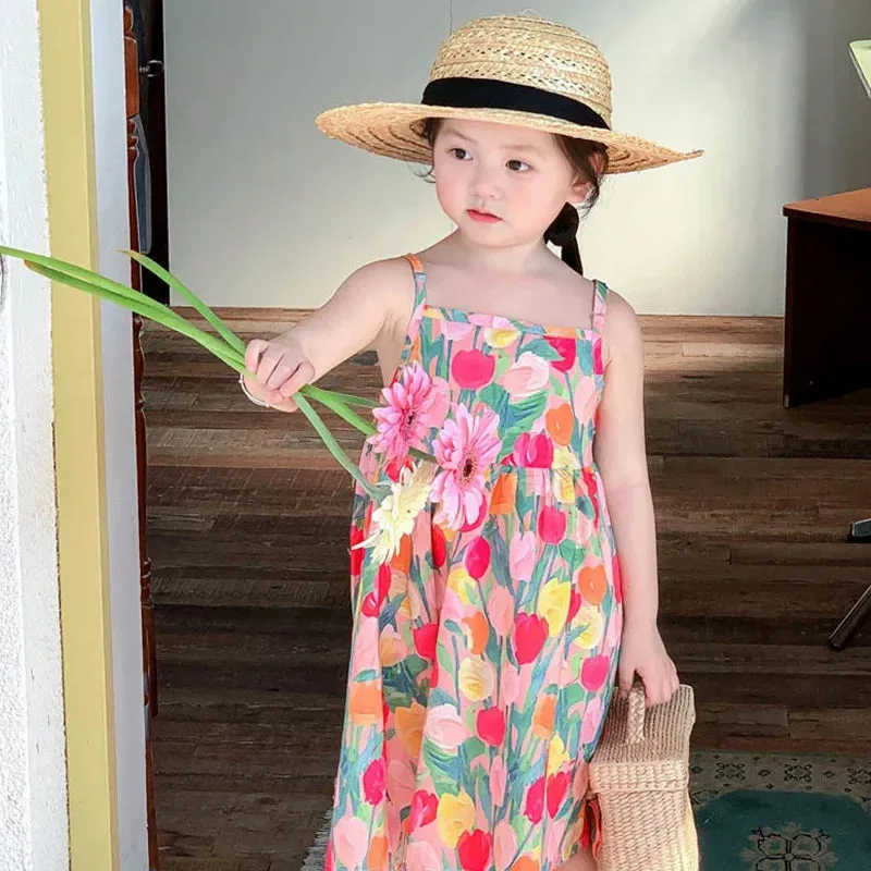 Tulip Field Spaghetti Strap Dress for Toddler & Little Girls