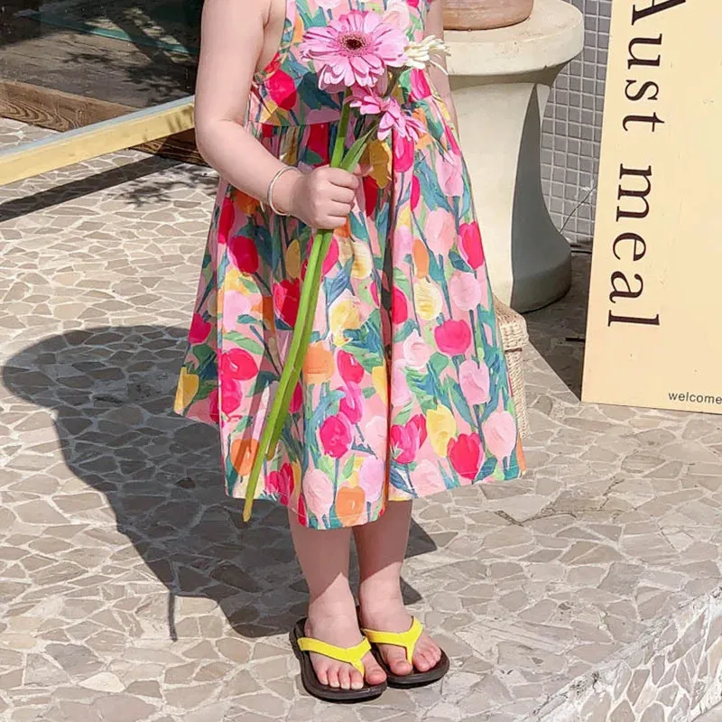 Tulip Field Spaghetti Strap Dress for Toddler & Little Girls