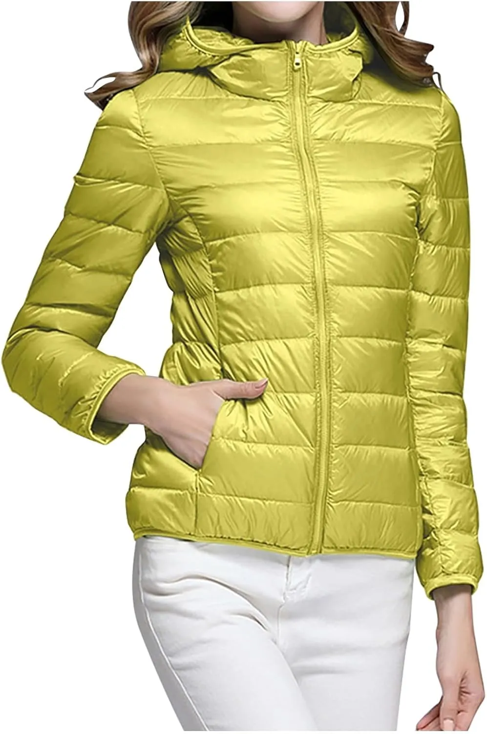 Uillui Women's Packable Ultra-Light Down Jacket Hooded Quilted Puffer Jacket Zippered Pockets Water-Resistant Winter Coats