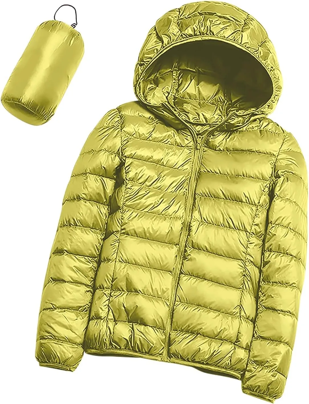 Uillui Women's Packable Ultra-Light Down Jacket Hooded Quilted Puffer Jacket Zippered Pockets Water-Resistant Winter Coats