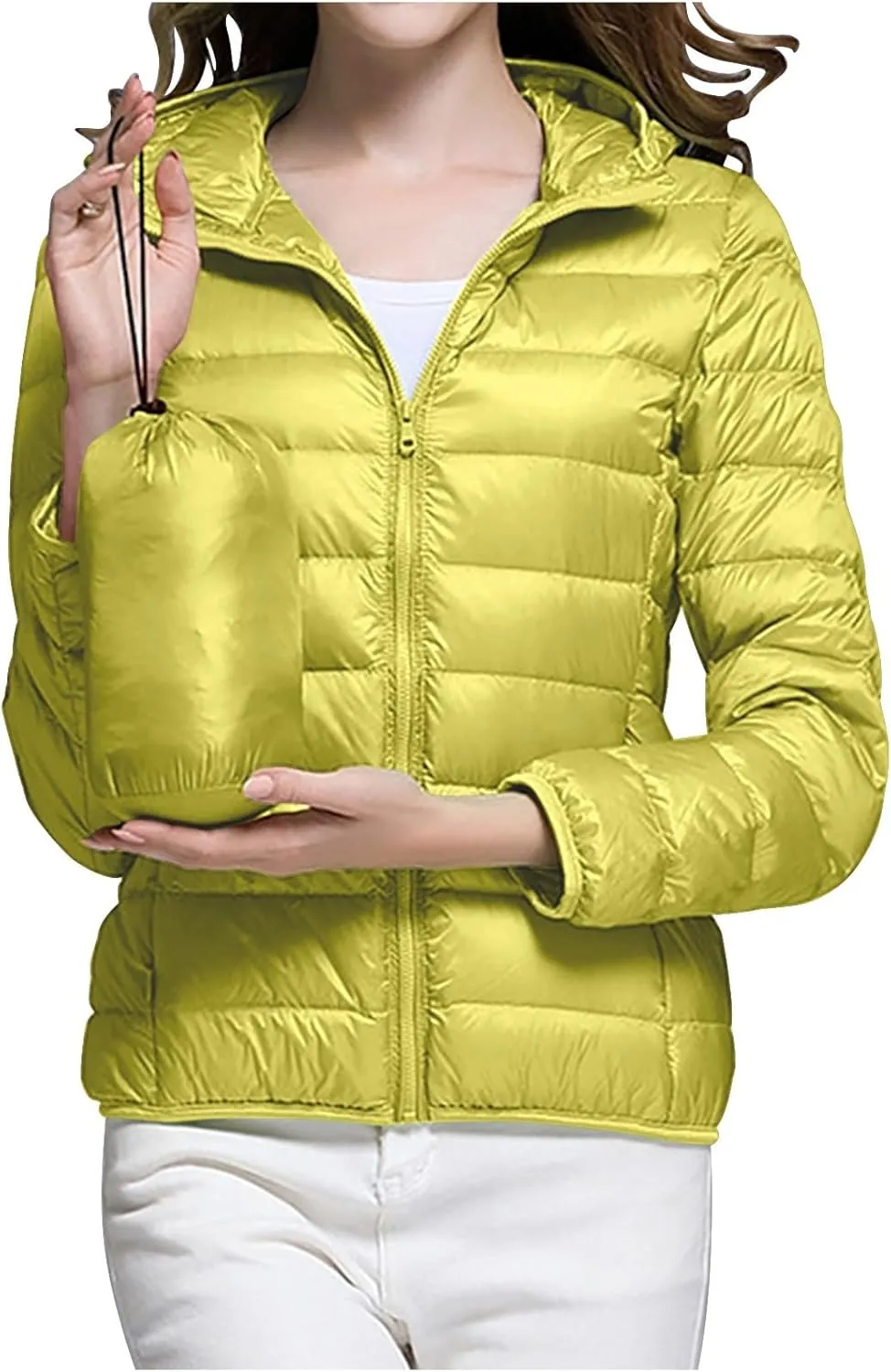 Uillui Women's Packable Ultra-Light Down Jacket Hooded Quilted Puffer Jacket Zippered Pockets Water-Resistant Winter Coats