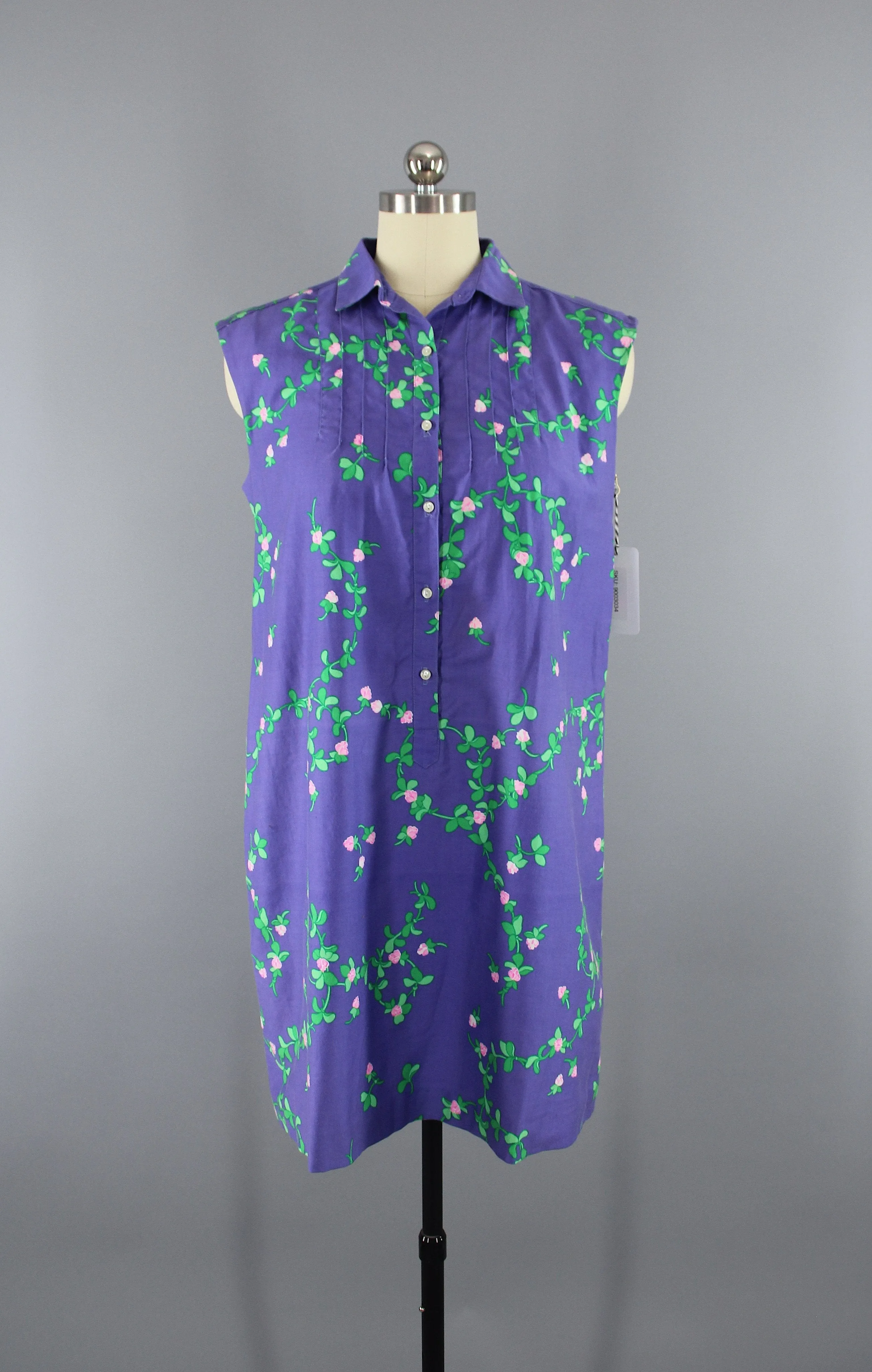 Vintage 1980s Malia Purple Floral Print Shift Dress