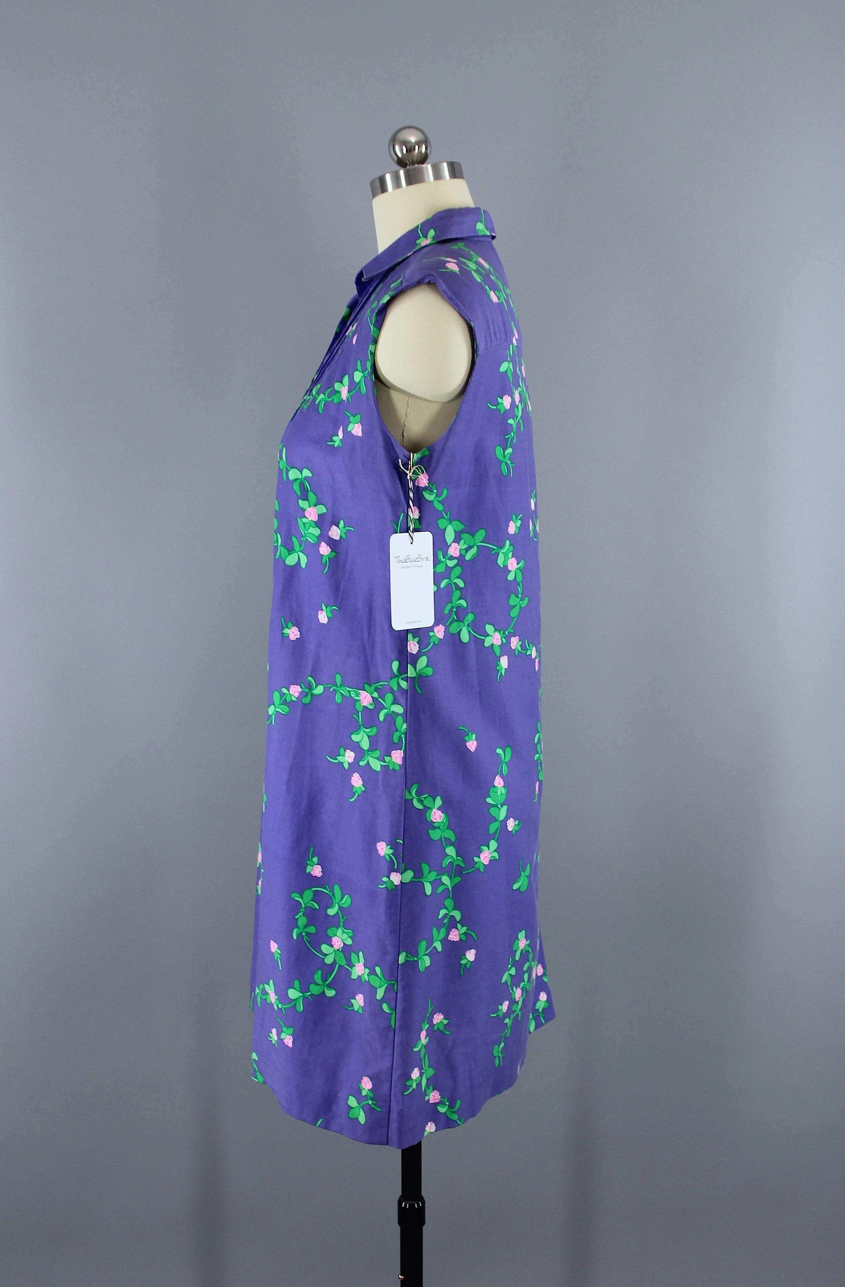 Vintage 1980s Malia Purple Floral Print Shift Dress