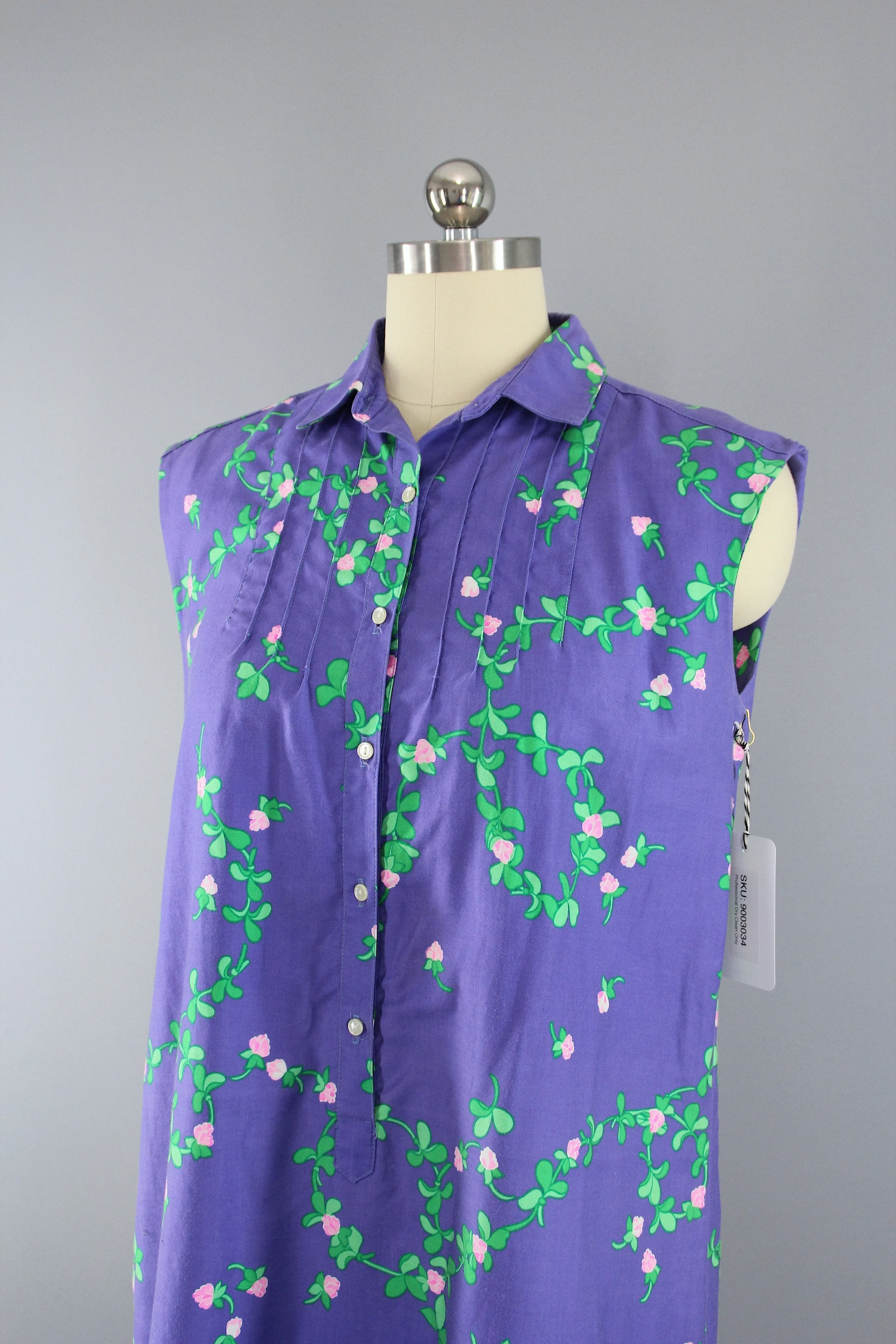 Vintage 1980s Malia Purple Floral Print Shift Dress