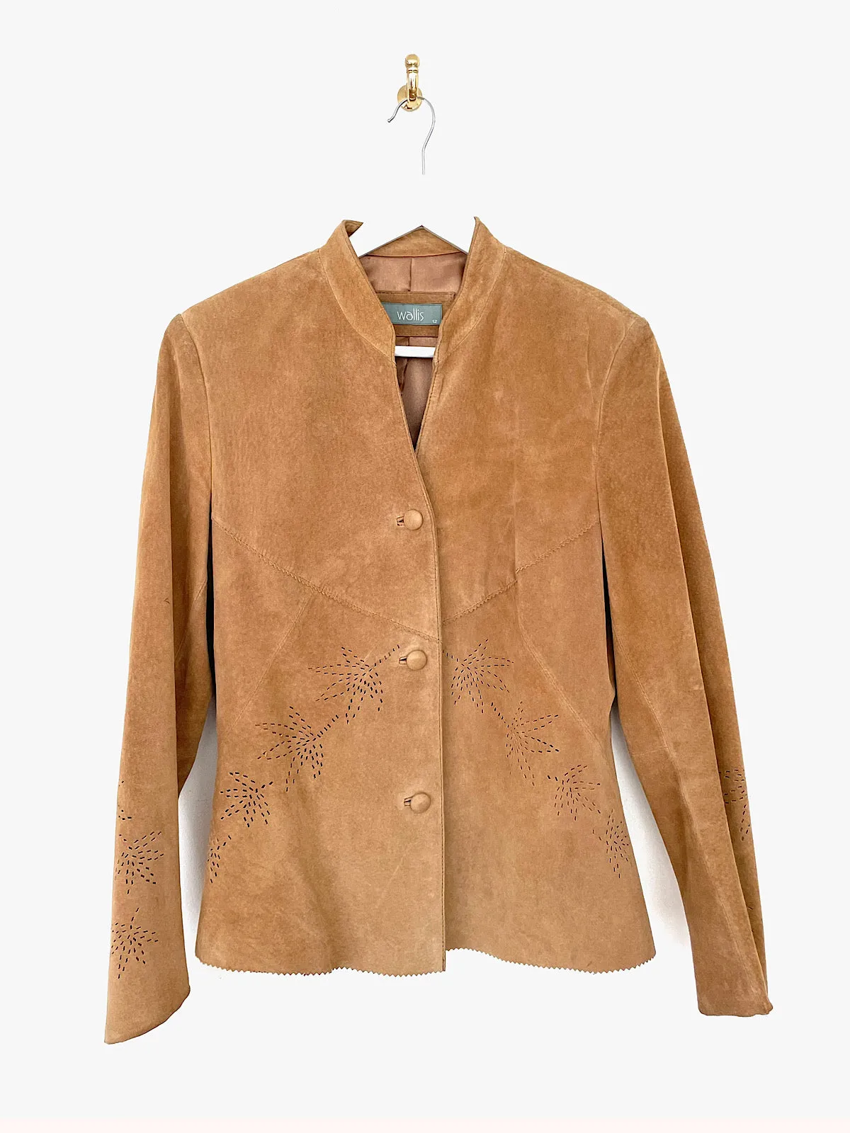 Vintage leather suede fitted shirt jacket flower cuts out