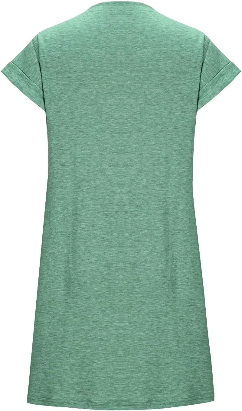 Women Solid Color Casual Mini Dress, Summer Short Sleeve Crewneck Vacation Clothes Soft Comfy Loose Breathable Dresses