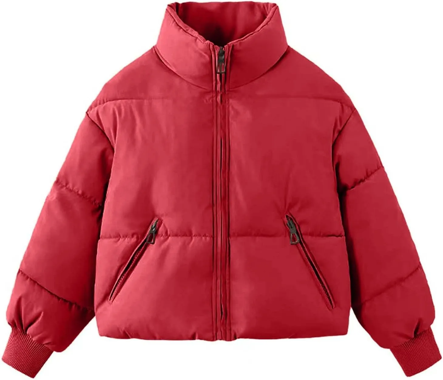Women Winter Coat Light Down Zipper Puffer Jacket Plus Size Long Sleeve Quilted Pullover Outwear With Pocket
