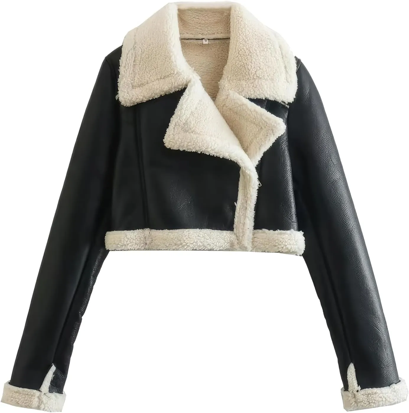 Women’s Black Genuine Sheepskin Sherpa Shearling Faux Fur Lined Winter Warm Chic Short Fashionable Bomber Leather Jacket (3XL, Black)
