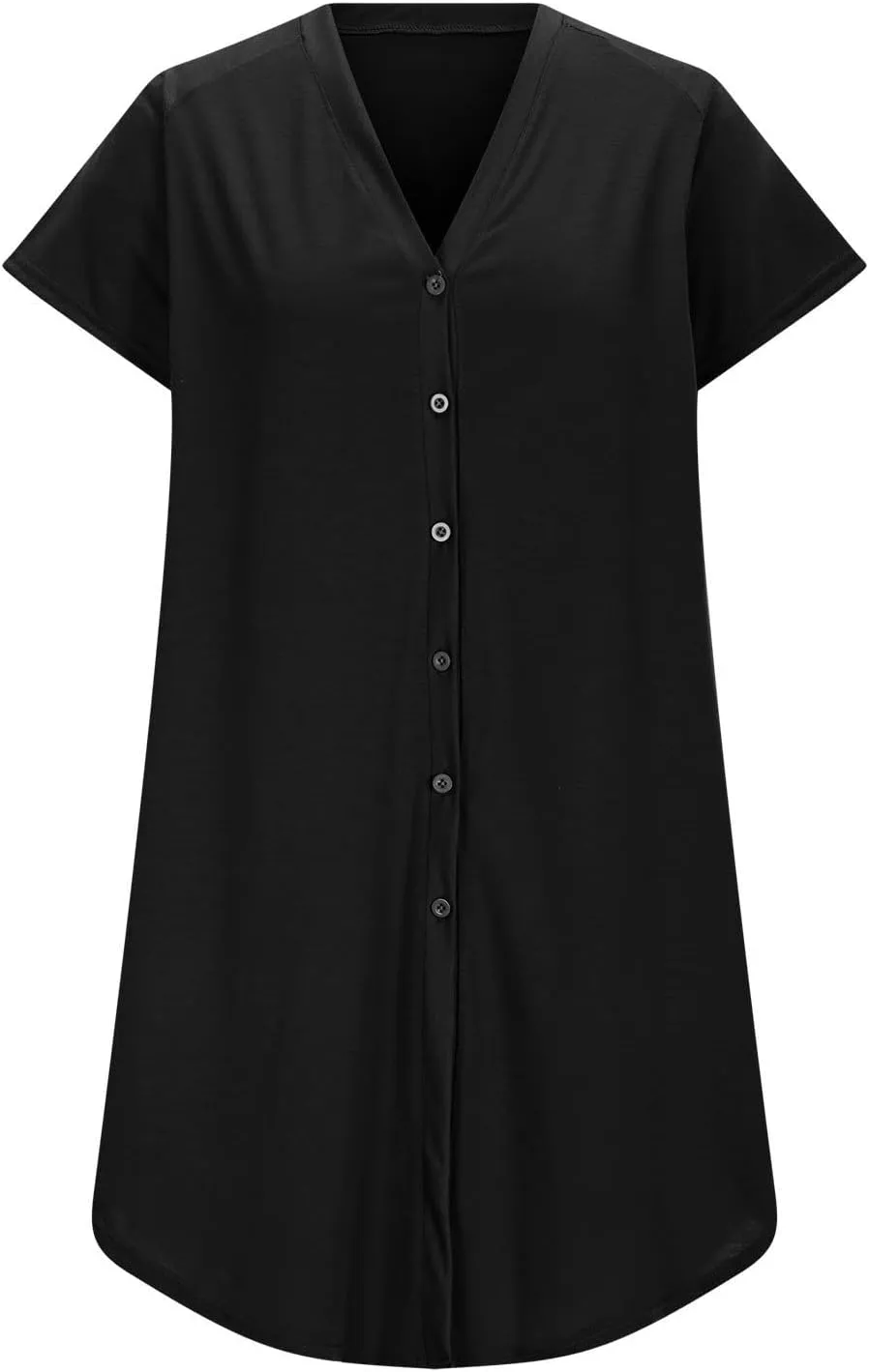 Womens Button Down Shirt Dress Short Sleeve Loose Tunic Dresses V-Neck Mini Dress Causal Nightgown Beach Sundresses