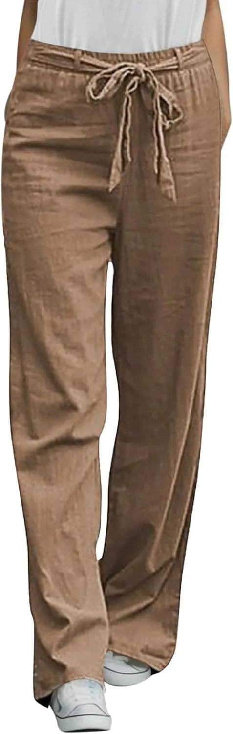 Women's High Waisted Wide Leg Pants Casual Drawstring Elastic Trousers Comfy Straight Leg Long Palazzo Yoga Pants