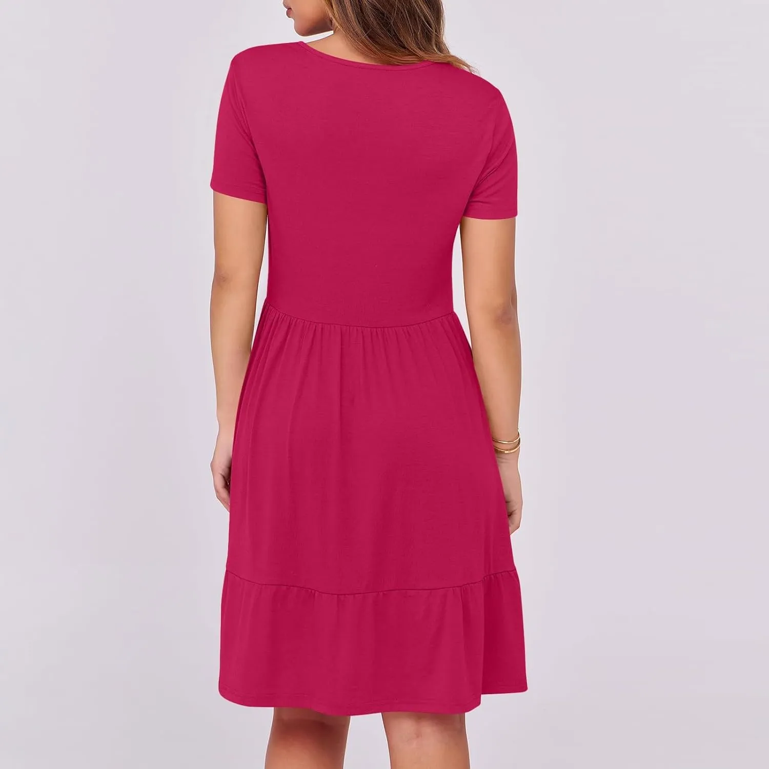 Womens Summer Casual Dresses Short Sleeve Square Neck Babydoll Dress Flowy Vacation A-Line Cute Beach Sundress