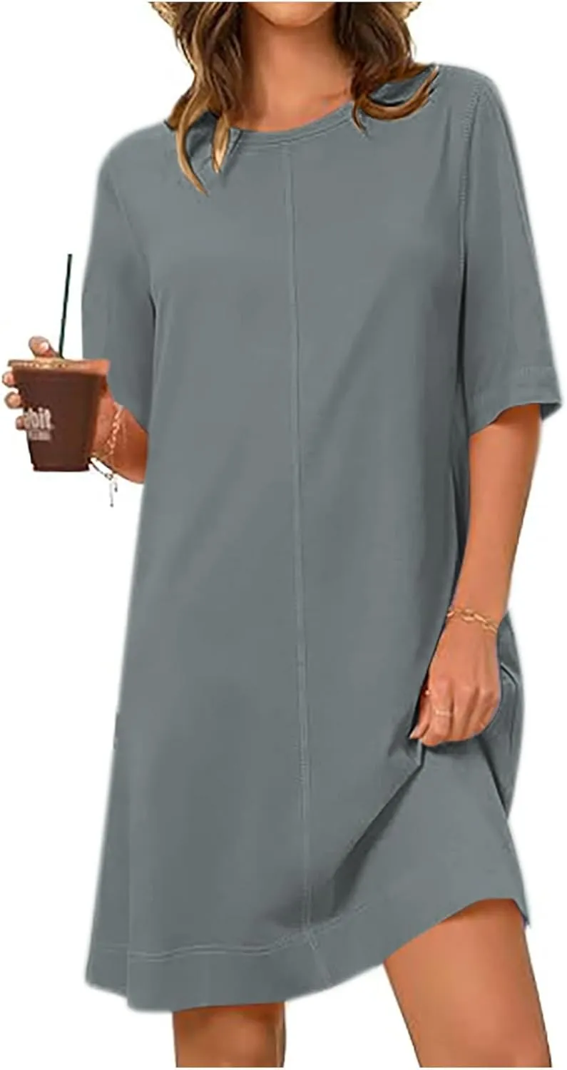 Women's Summer Short Sleeve T Shirt Dress Casual Crewneck Resort Wear Tops Sundress Vacation Cruise Beach Outfits