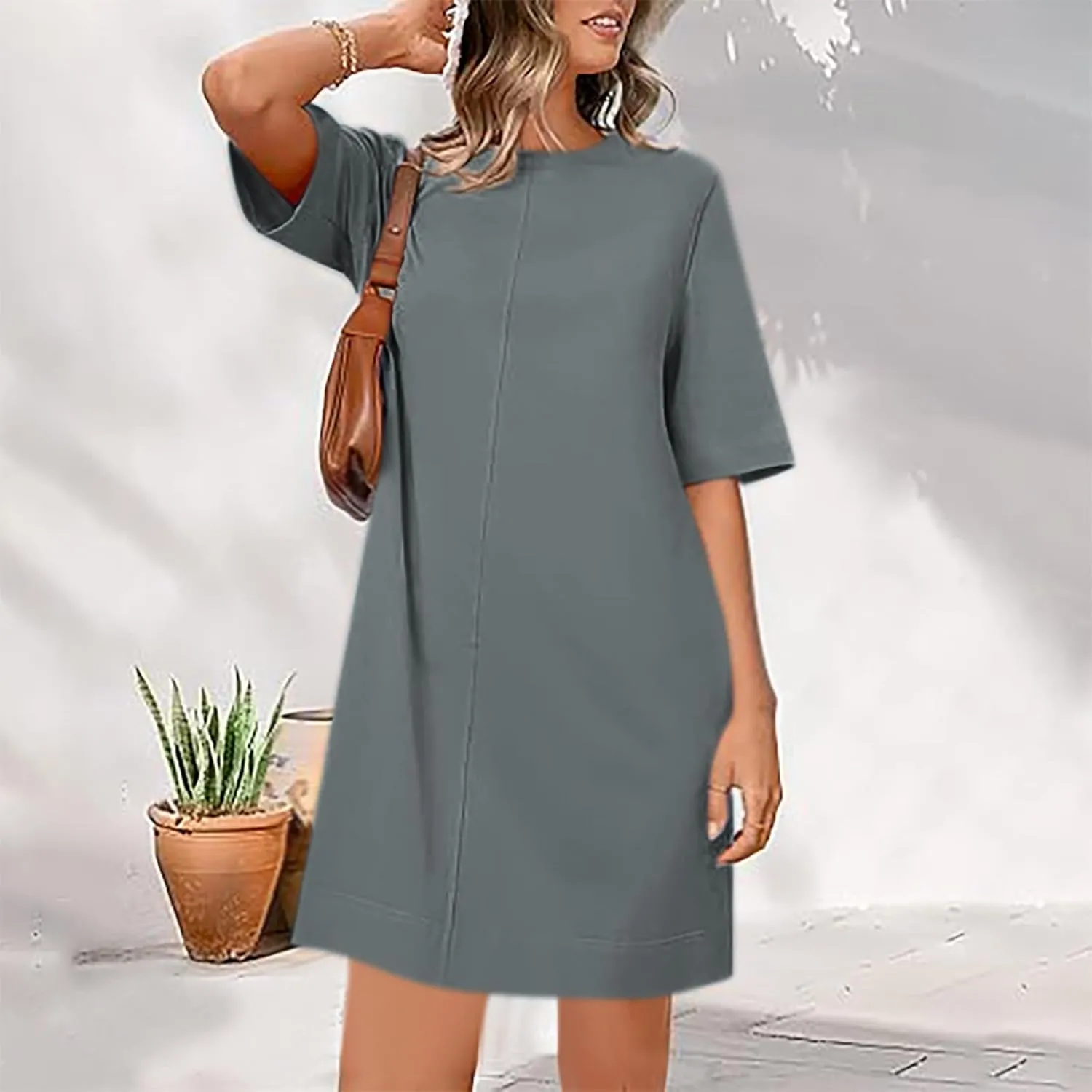 Women's Summer Short Sleeve T Shirt Dress Casual Crewneck Resort Wear Tops Sundress Vacation Cruise Beach Outfits