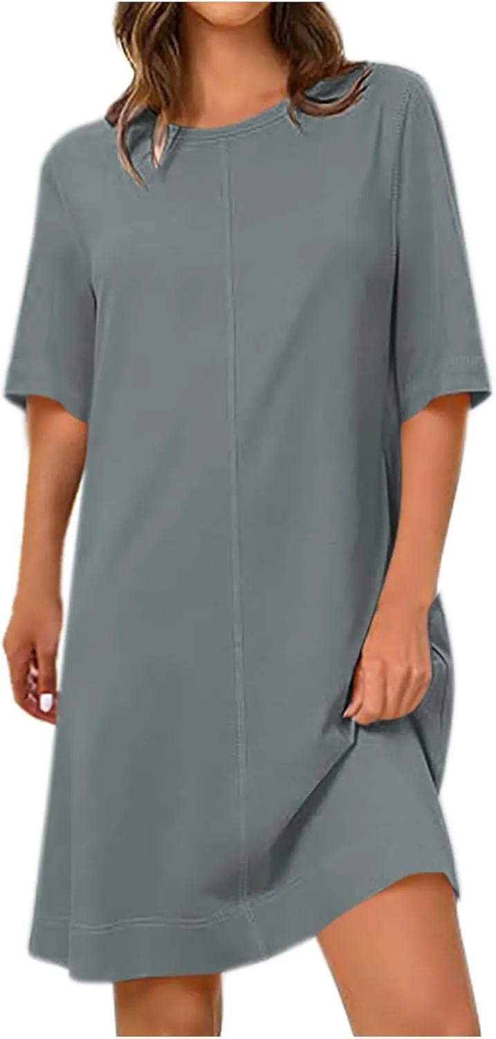 Women's Summer Short Sleeve T Shirt Dress Casual Crewneck Resort Wear Tops Sundress Vacation Cruise Beach Outfits