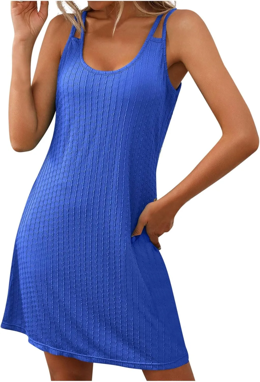 Womens Summer Sleeveless Mini Dress Fashion Casual Round Neck Short Dresses Beach 2025 Vacation Tank Sundresses