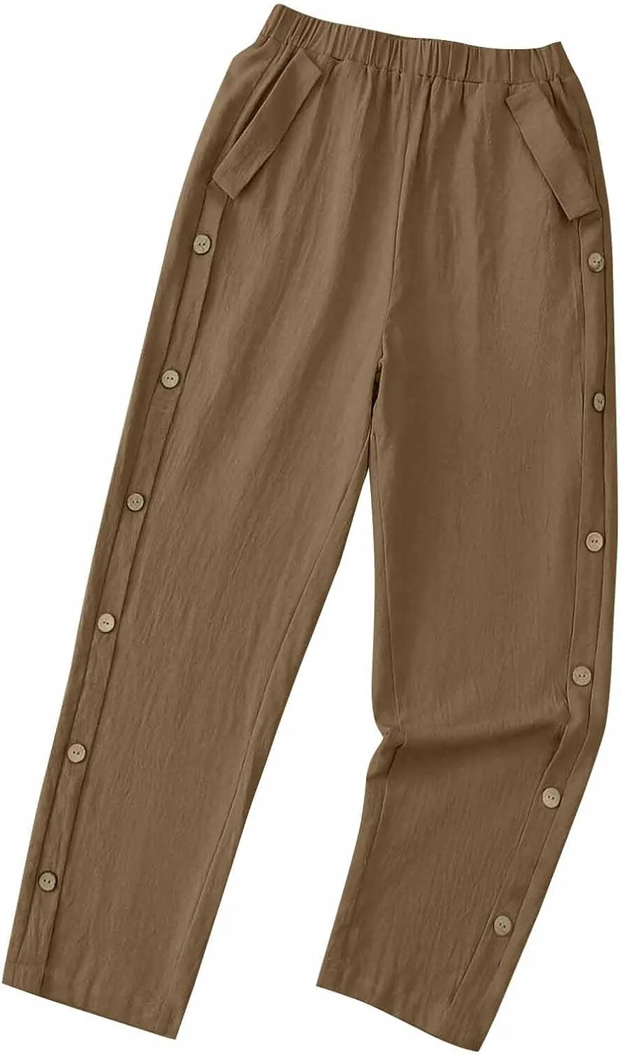 Women's Tear Away Pants High Split Snap Button Linen Pants Casual Post-Surgery Lounge Yoga Pants Summer Beach Trouser