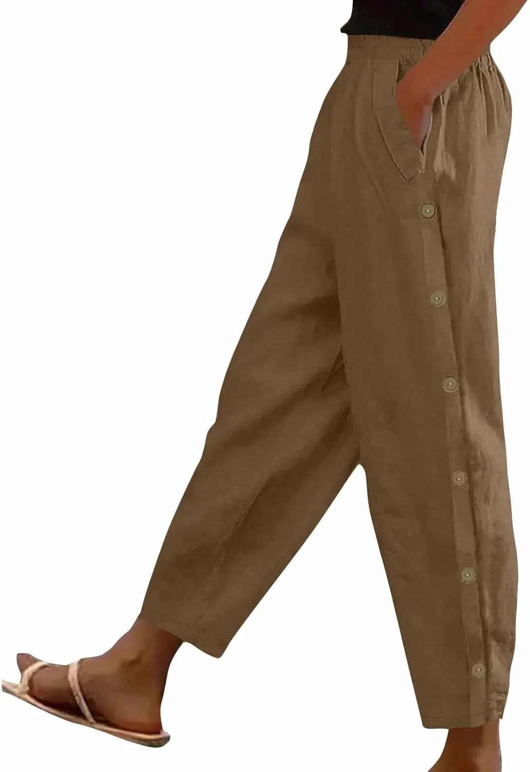 Women's Tear Away Pants High Split Snap Button Linen Pants Casual Post-Surgery Lounge Yoga Pants Summer Beach Trouser