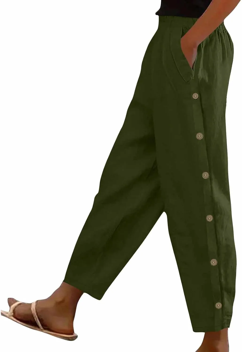 Women's Tear Away Pants High Split Snap Button Linen Pants Casual Post-Surgery Lounge Yoga Pants Summer Beach Trouser
