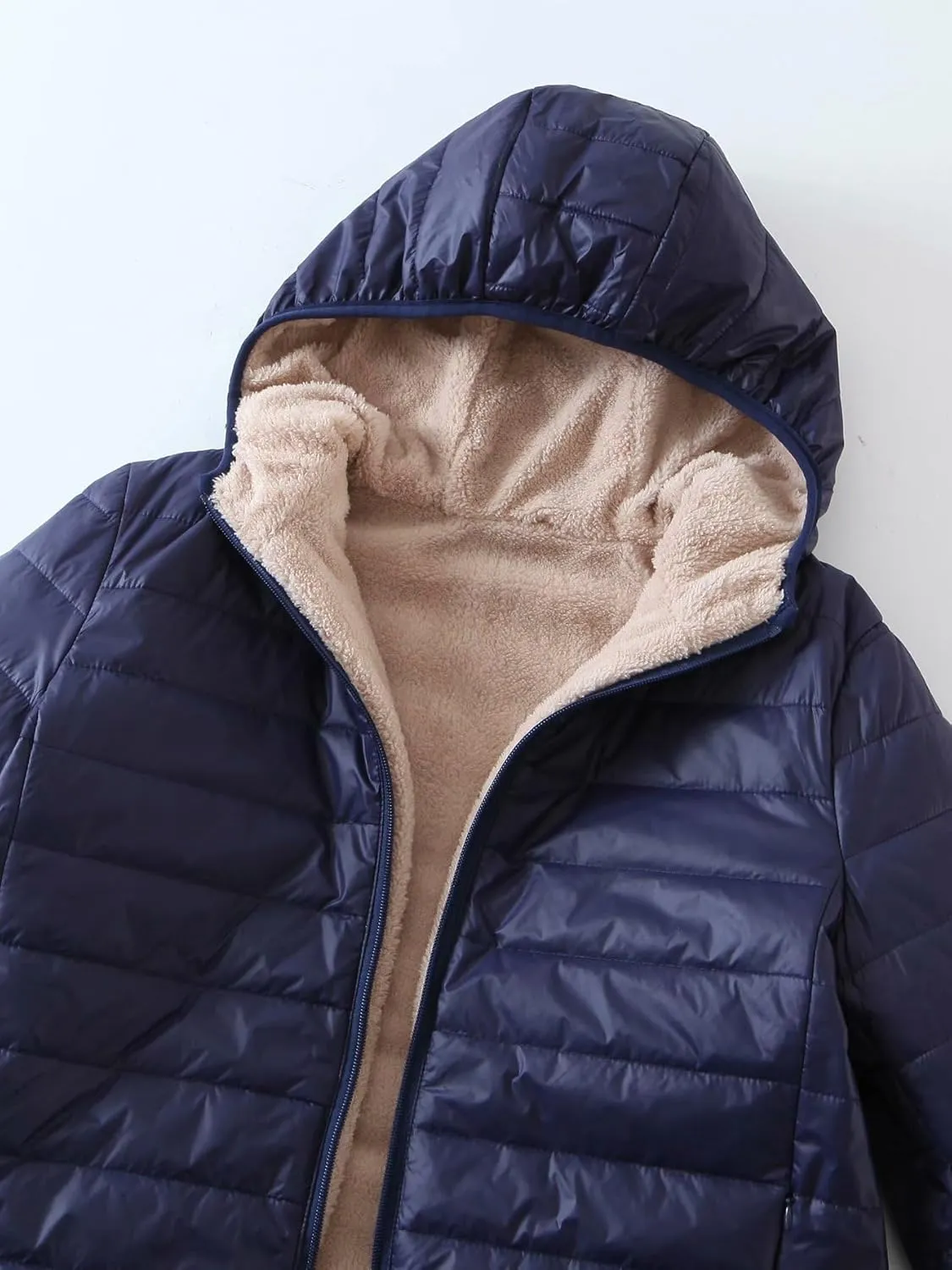 Womens Winter Puffer Jacket with Hood Fleece Lined Down Jackets Light Packable Quilted Puffer Coat